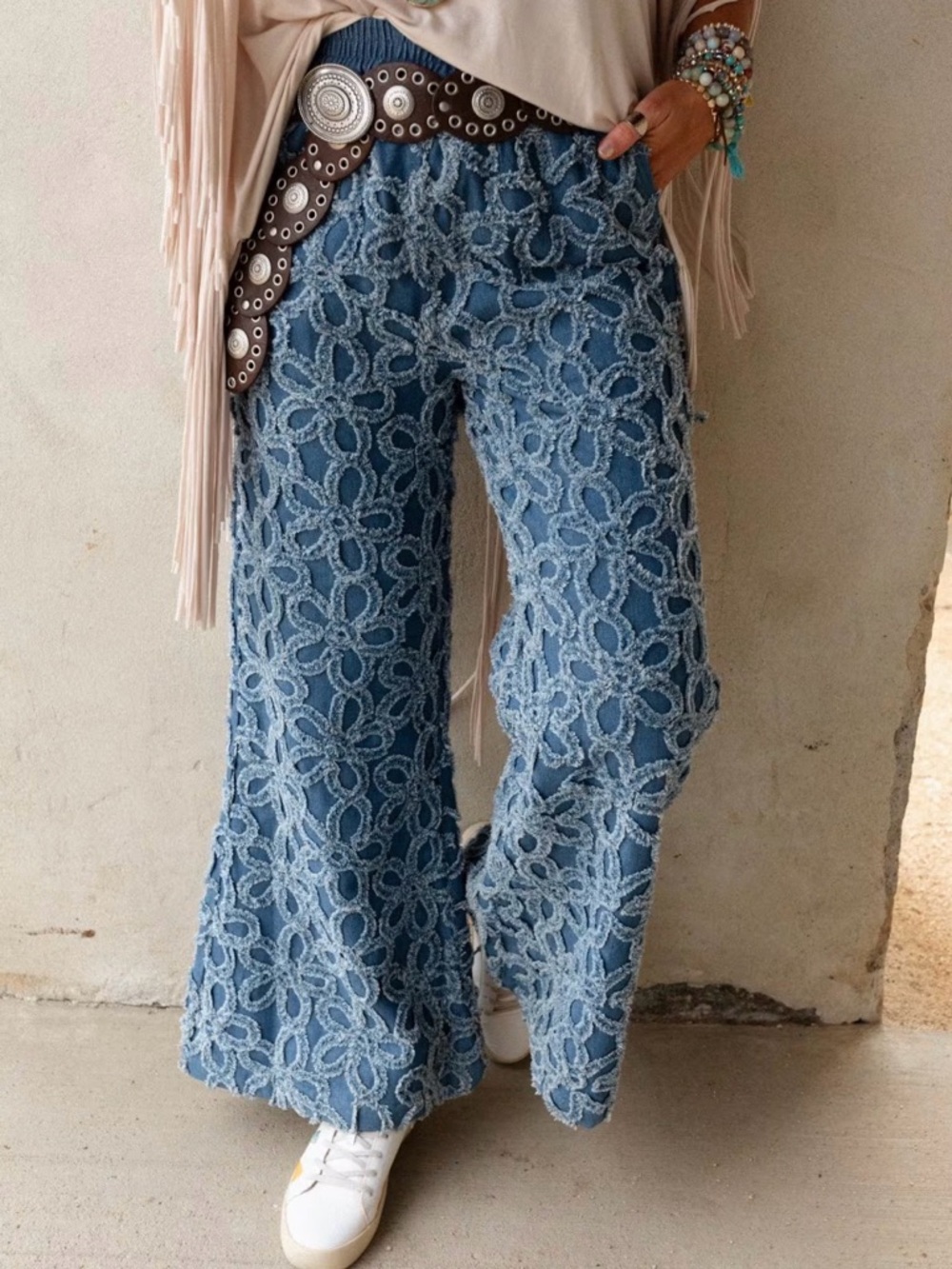 Anniewear Super Bloom 3D Textured Wide Leg Jeans - Small